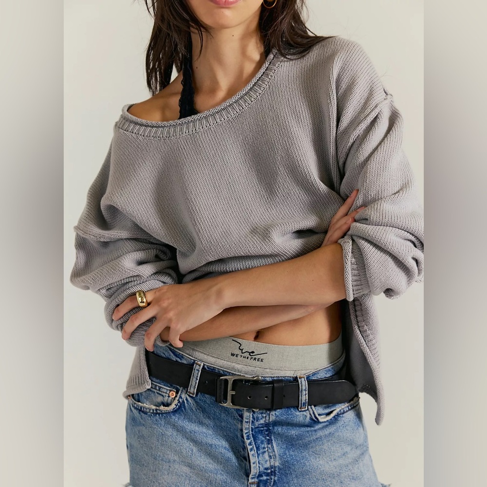 Free People Off-the-Shoulder Gray Sweater